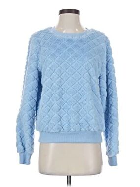 Crave FAME Cozy Diamond-Textured Crewneck Sweater - Light Blue